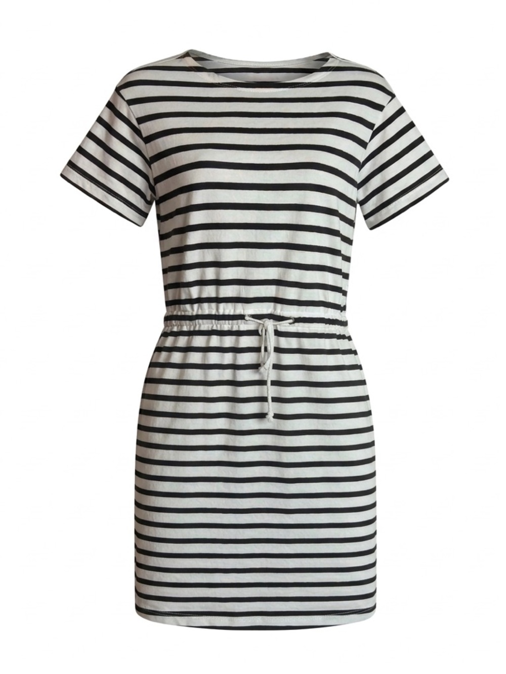 Kate Spade Striped Drop Shoulder Dress M Off White Black Boat Neck Cotton Jersey